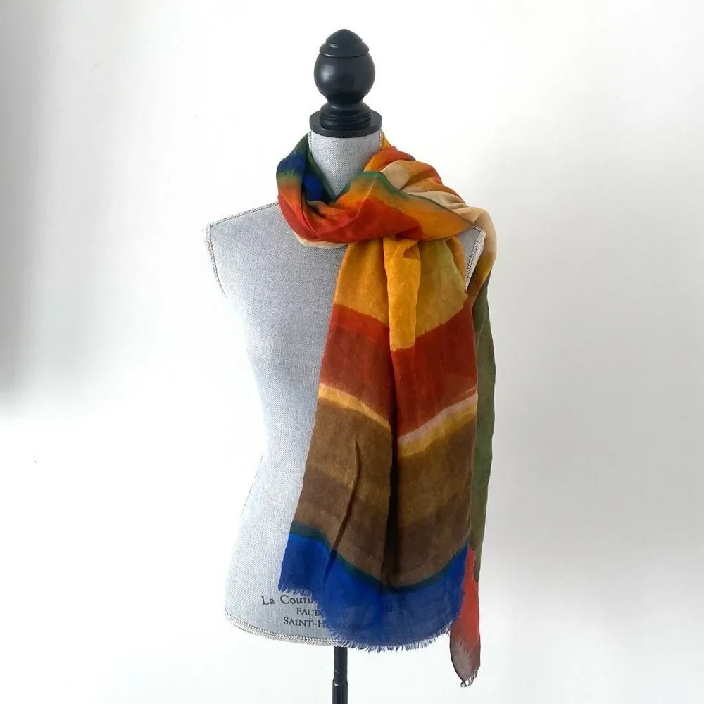 Margolis Pineo Italy Wool Silk Scarf Oversized Colorful Vacation Versatile Chic